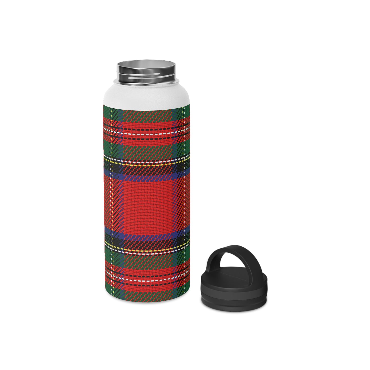 Red Tartan Water Bottle Stainless Steel Water Bottle, Handle Lid