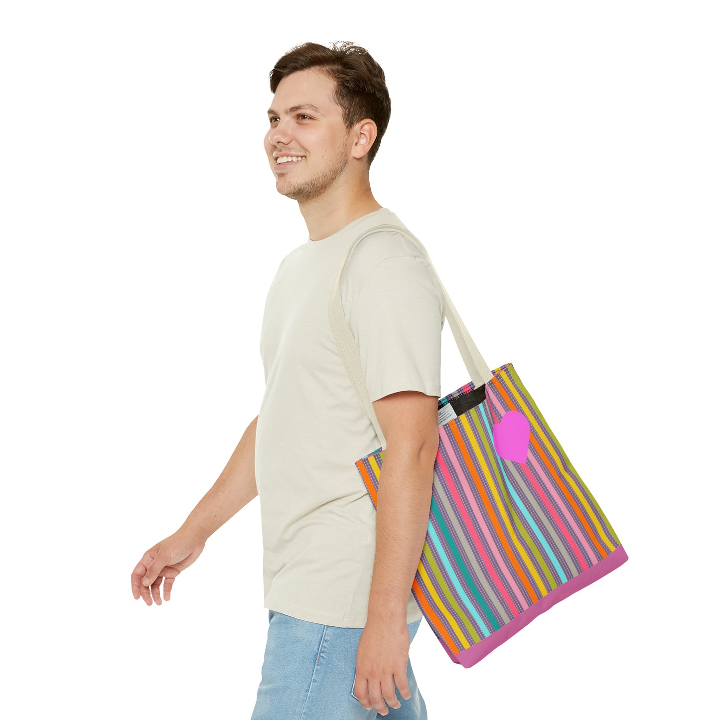 Tote Bag Candy Stripe With Large Heart