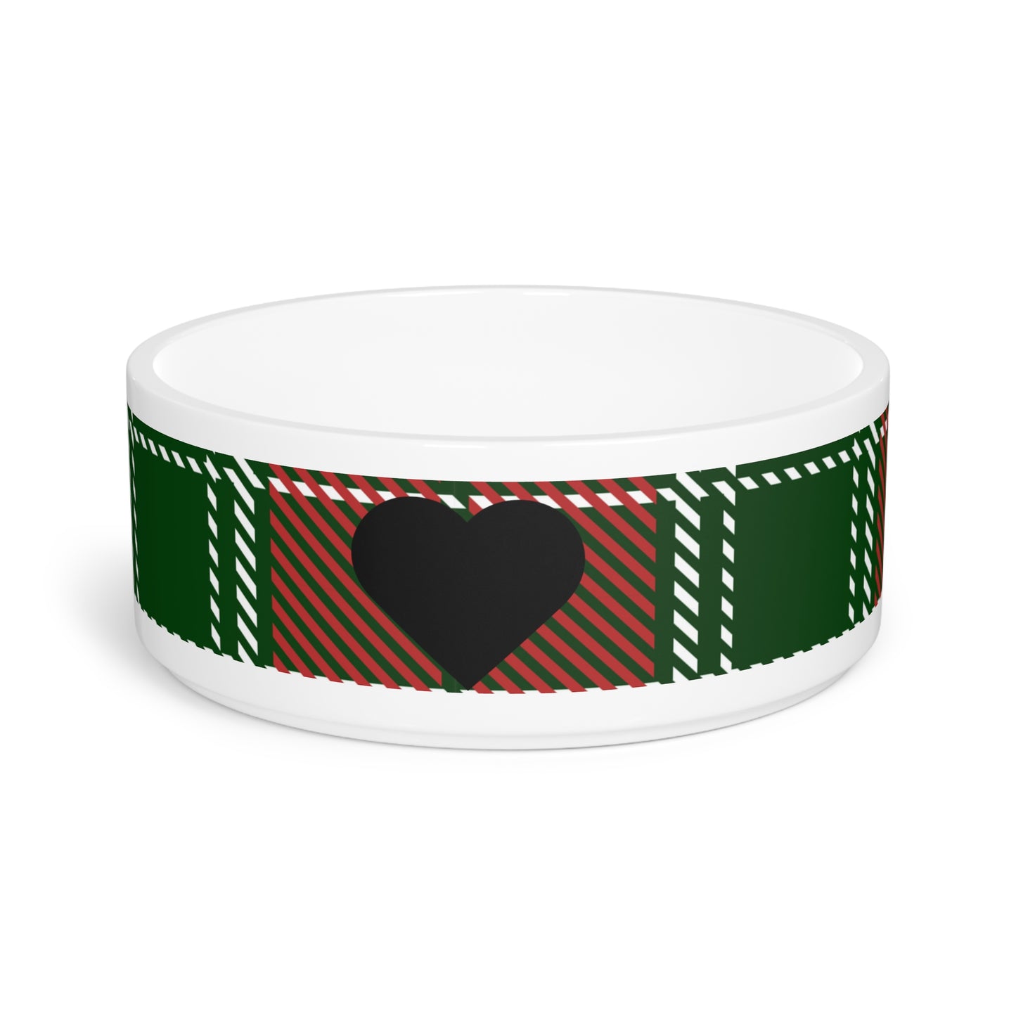 Pet Bowl in Red and Green Tartan with Love Heart