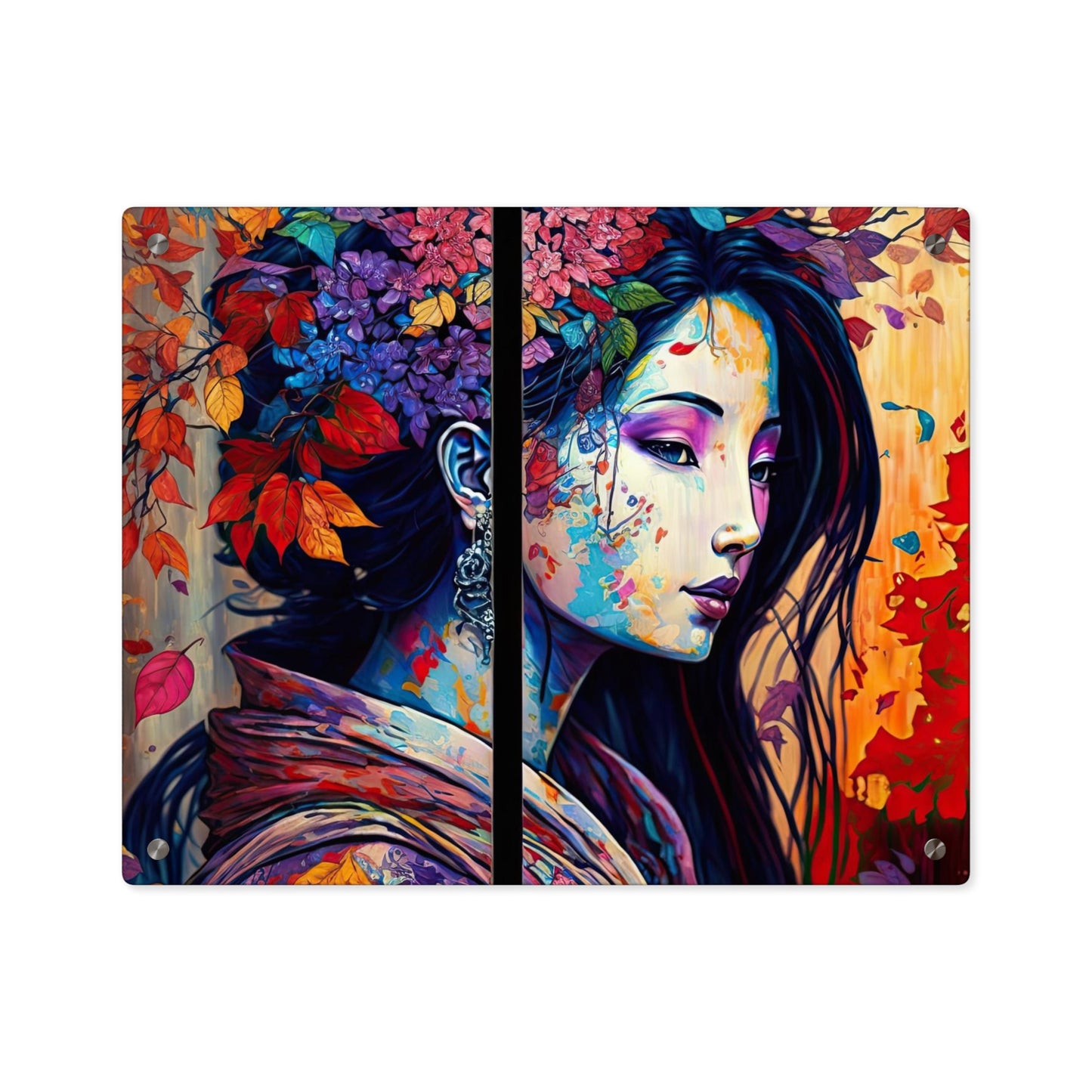 Flowerful Asian Lady Acrylic Wall Art Panels