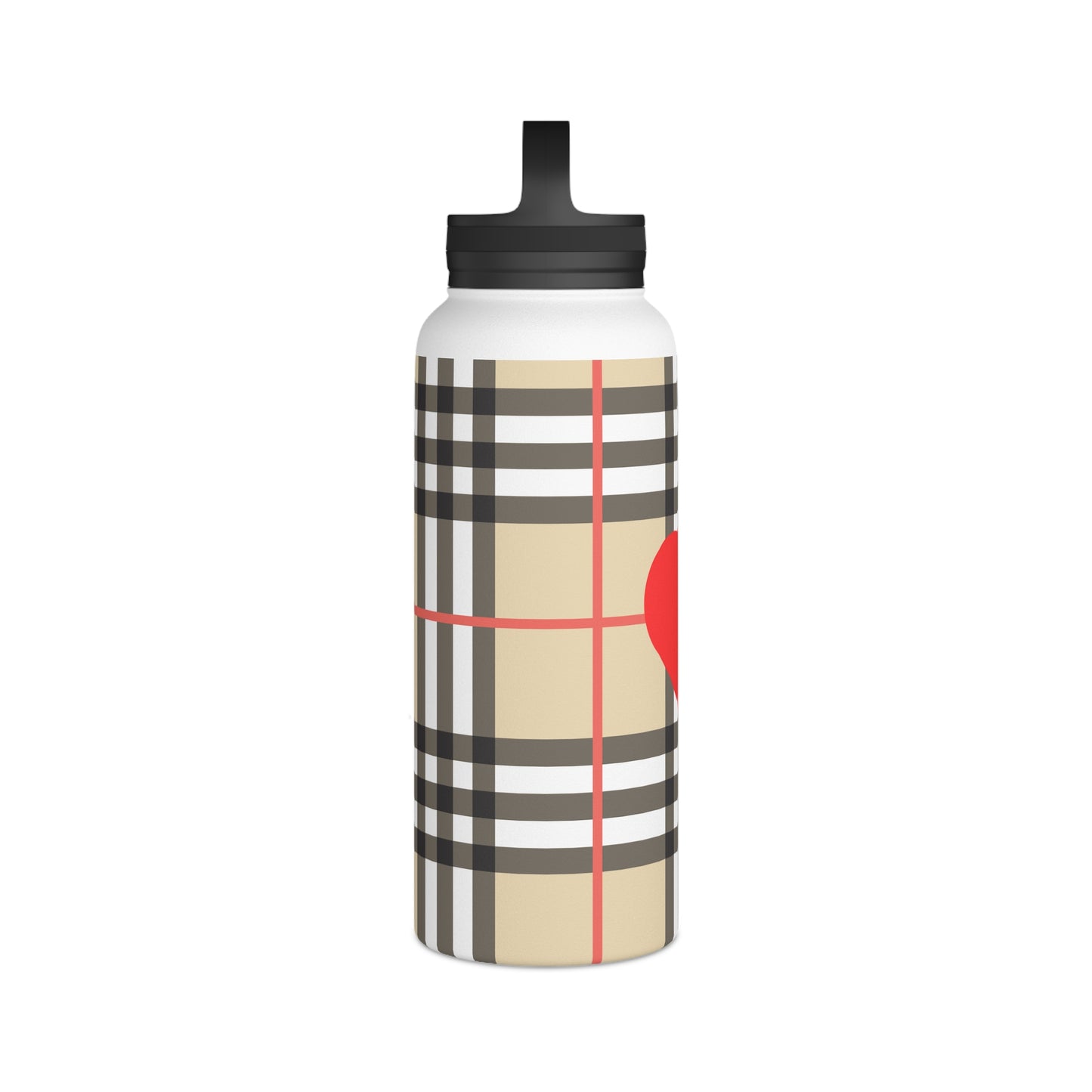 Insulated Water Bottle or Coffee Flask in Brown and White Check .Stainless Steel Water Bottle, Handle Lid