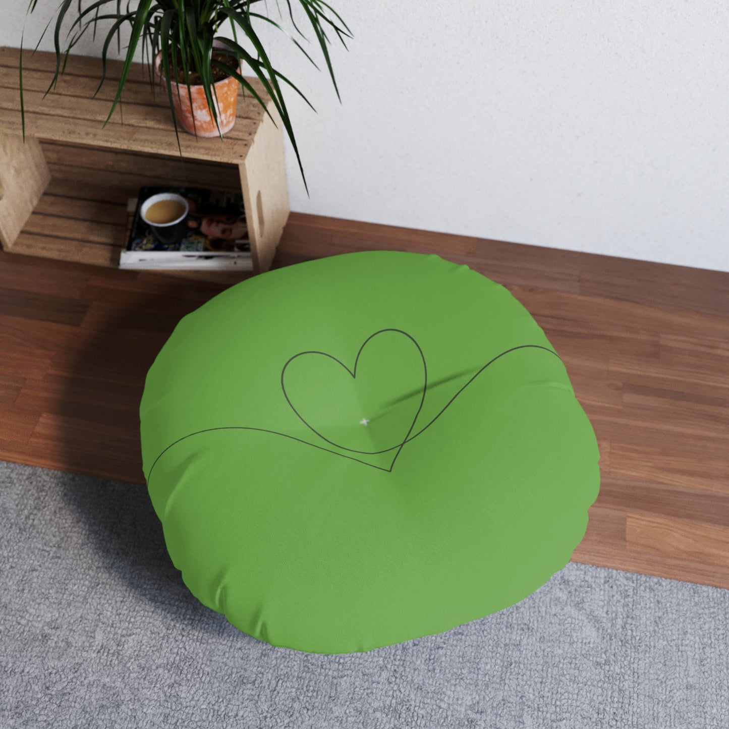 Peridot Heart Tufted Floor Pillow, Round