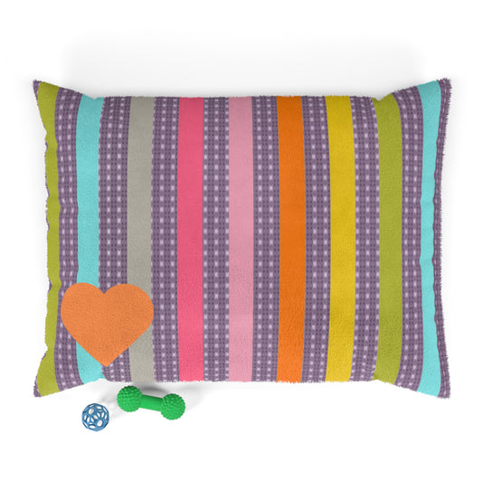 candy stripe pet bed with carnelian orange heart