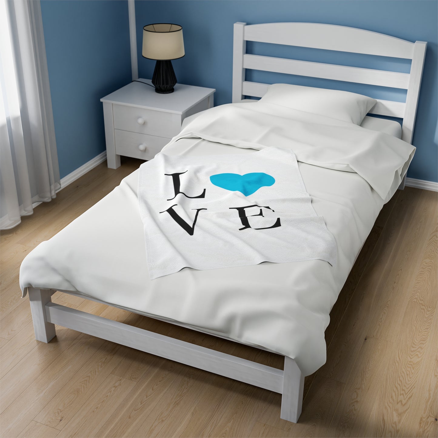 Blue Love Heart Velveteen Plush Blanket