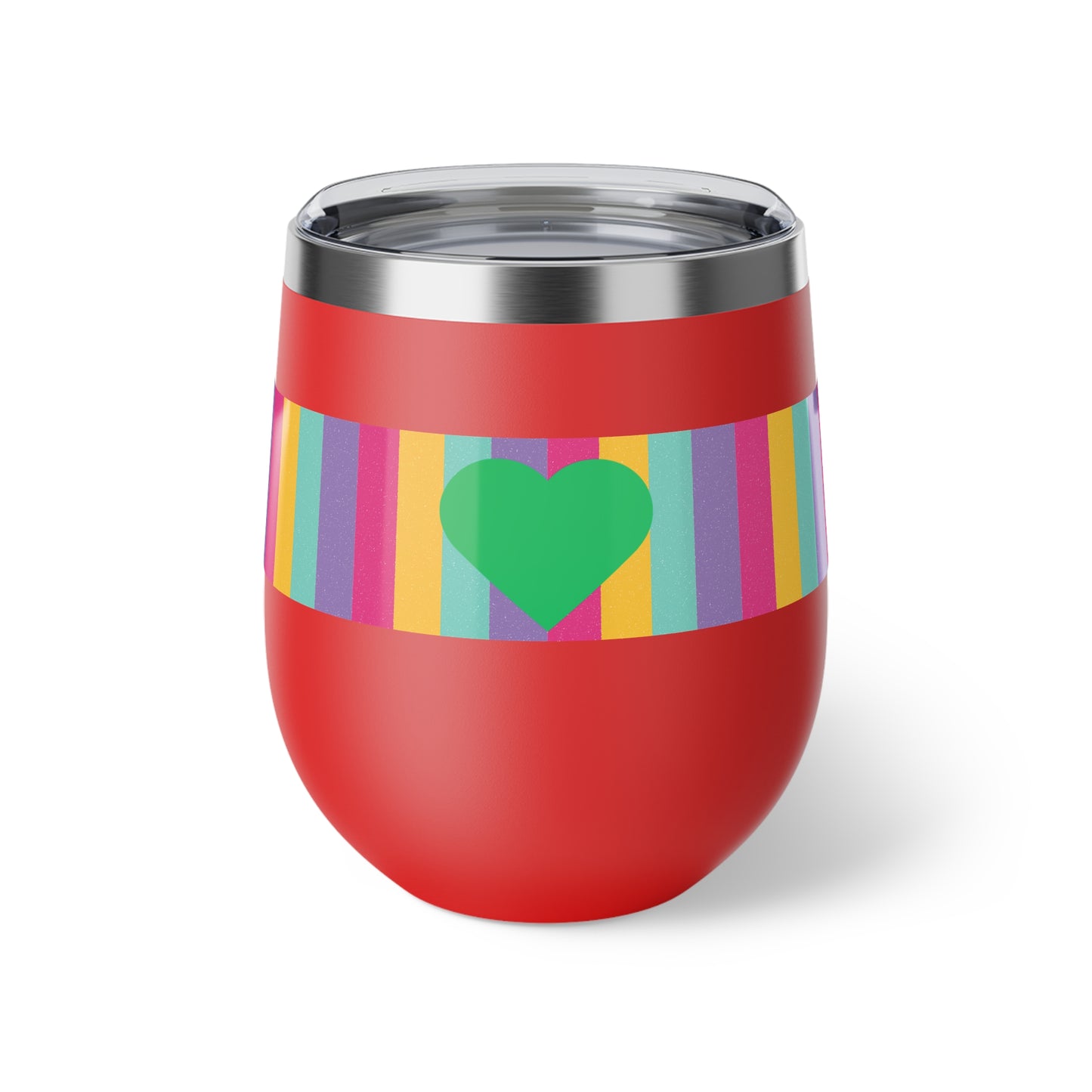 Bright Striped Copper with Green Heart Vacuum Insulated Cup, 12oz