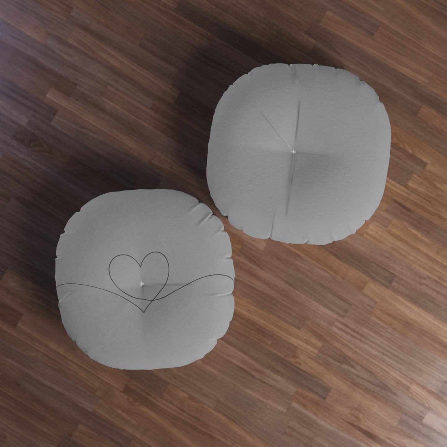 Grey Heart Tufted Floor Pillow, Round