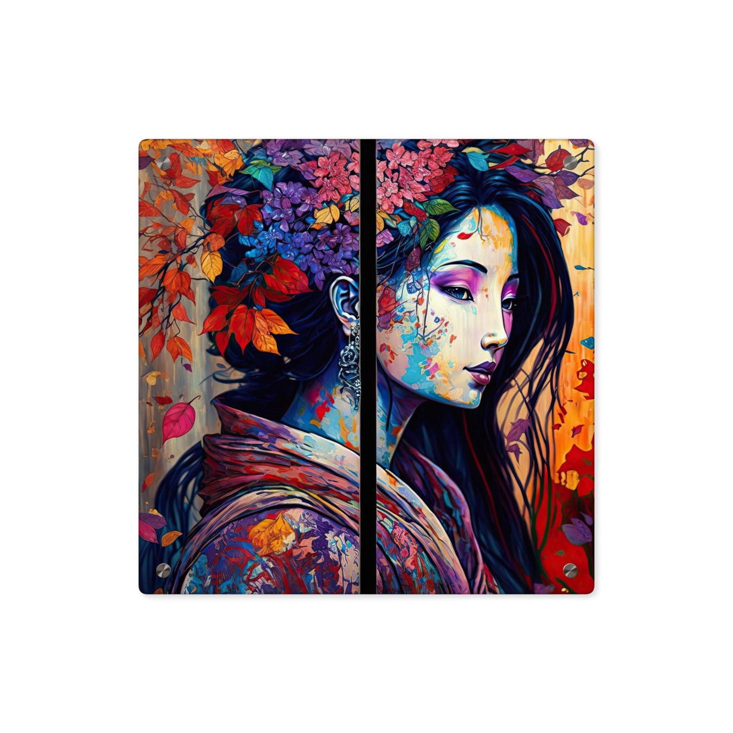 Flowerful Asian Lady Acrylic Wall Art Panels