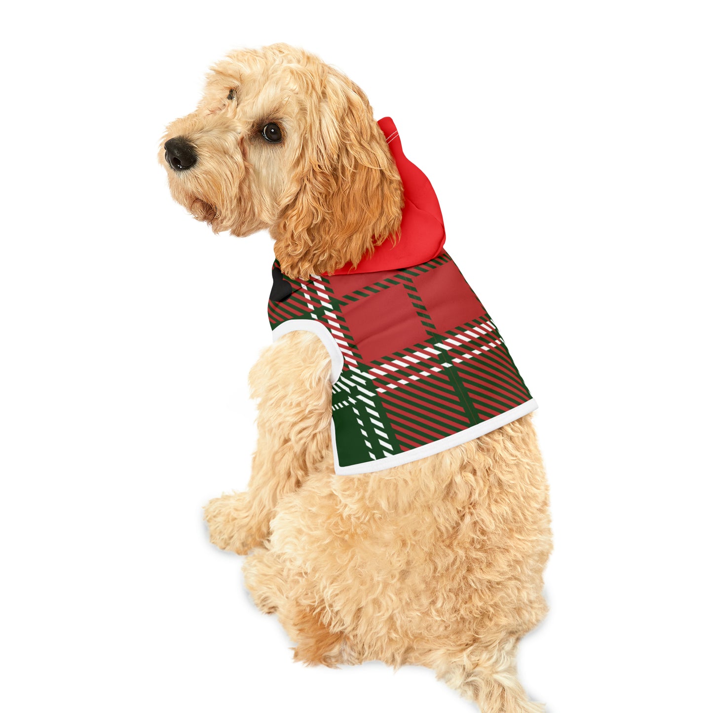 Red Tartan Pet Hoodie with Love Heart for Man's Best Friend