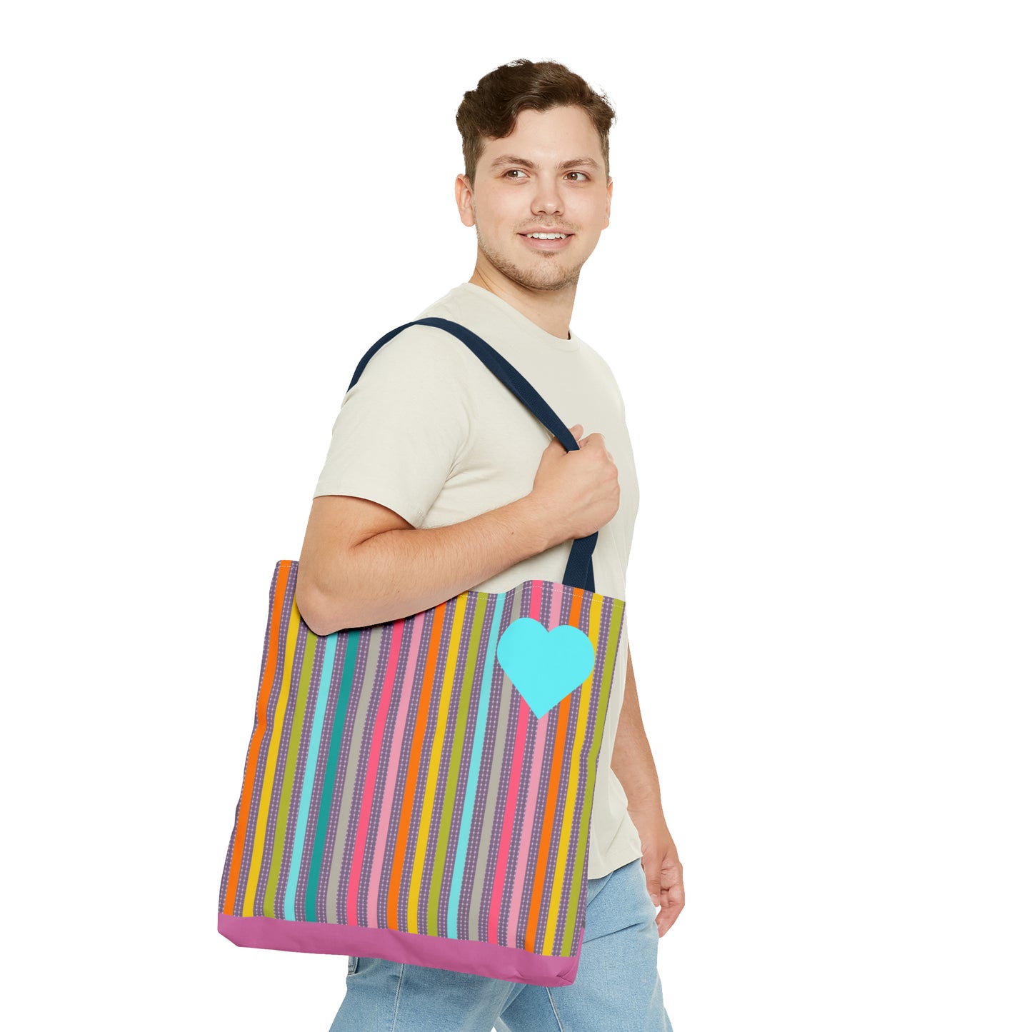 Tote Bag Candy Stripe With Large Heart