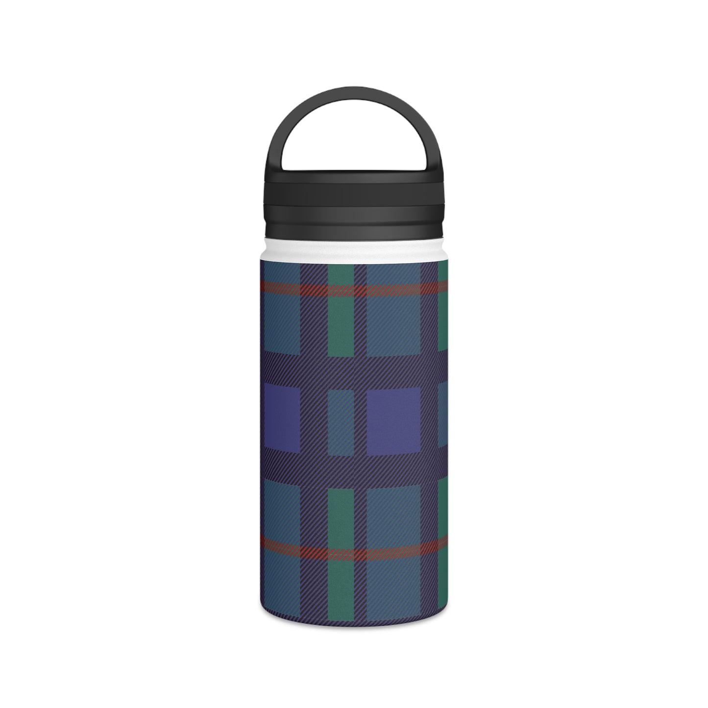 Blue Tartan with Red Heart Water Bottle, Stainless Steel Water Bottle, Handle Lid