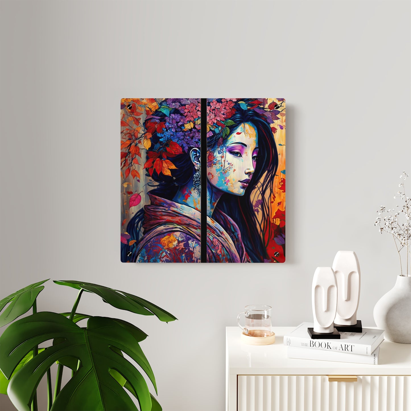 Flowerful Asian Lady Acrylic Wall Art Panels