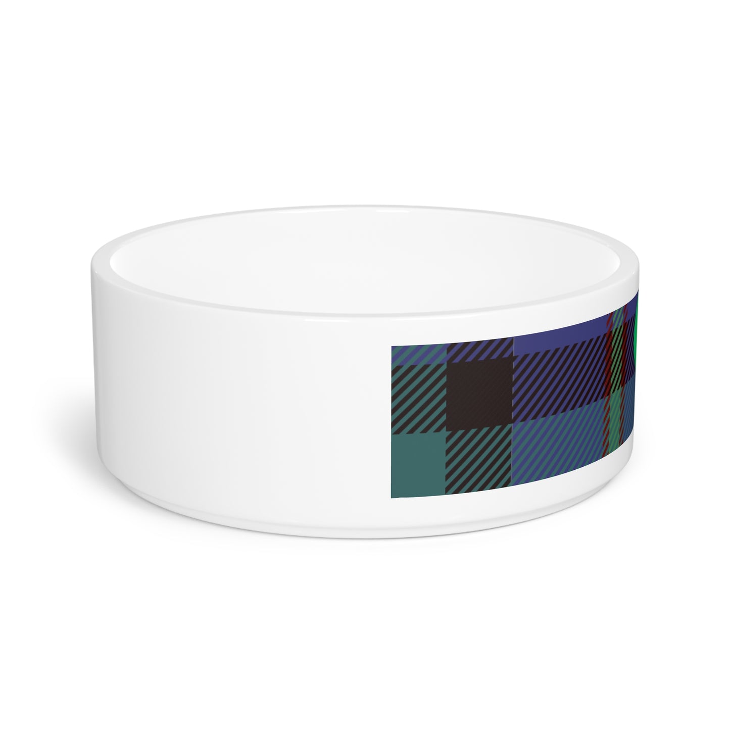 Ceramic Pet Bowl in Blue and Green Tartan