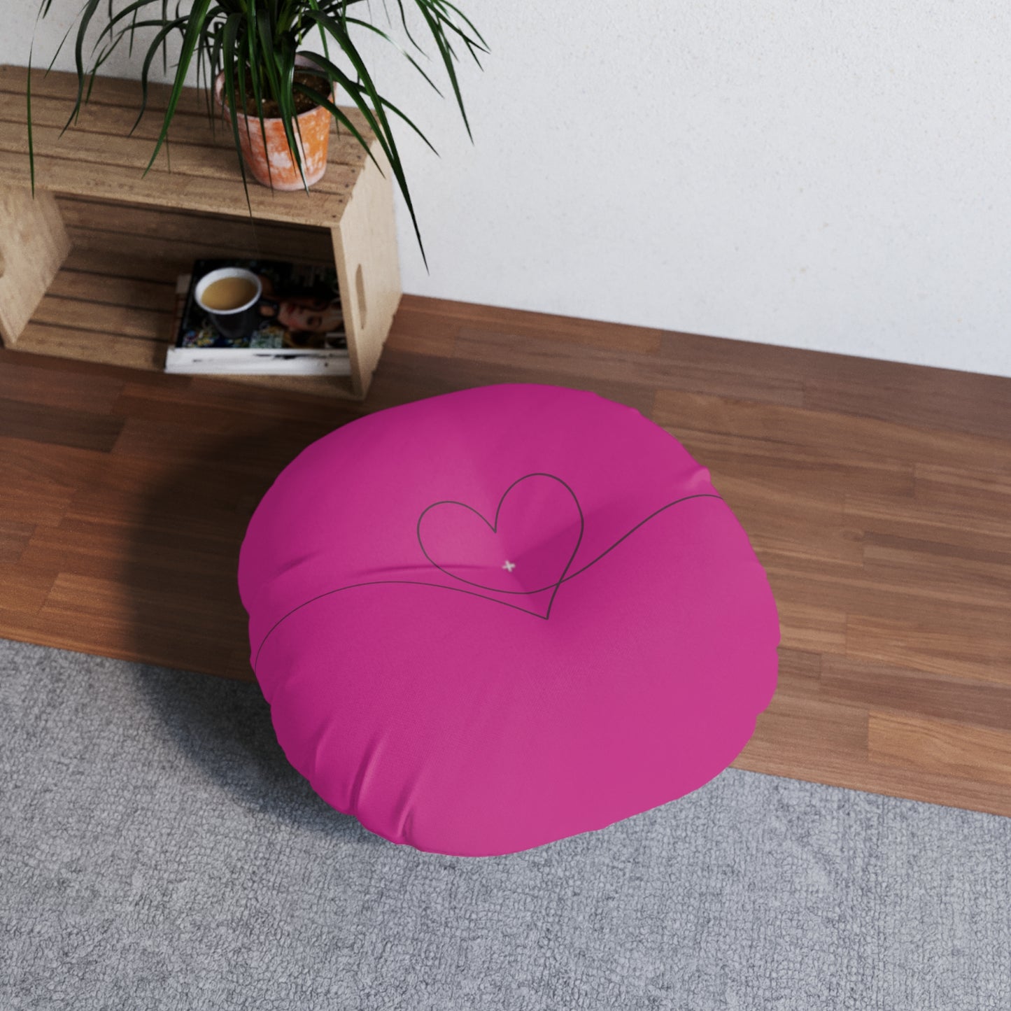 Fushsia Heart Tufted Floor Pillow, Round