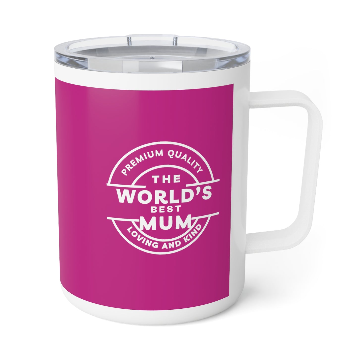 Mothers Day, Word's Best Mum, Fuchsia Insulated Coffee Mug, 10oz