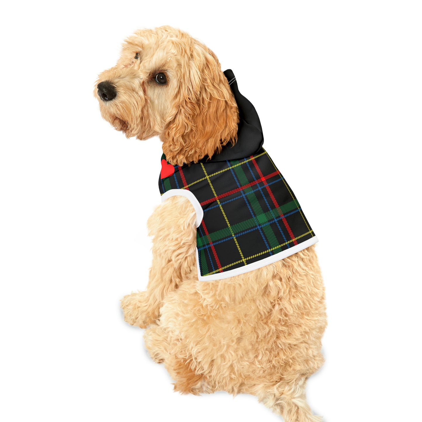 Pet Hoodie: Black, Red and Yellow Tartan Pet Hoodie