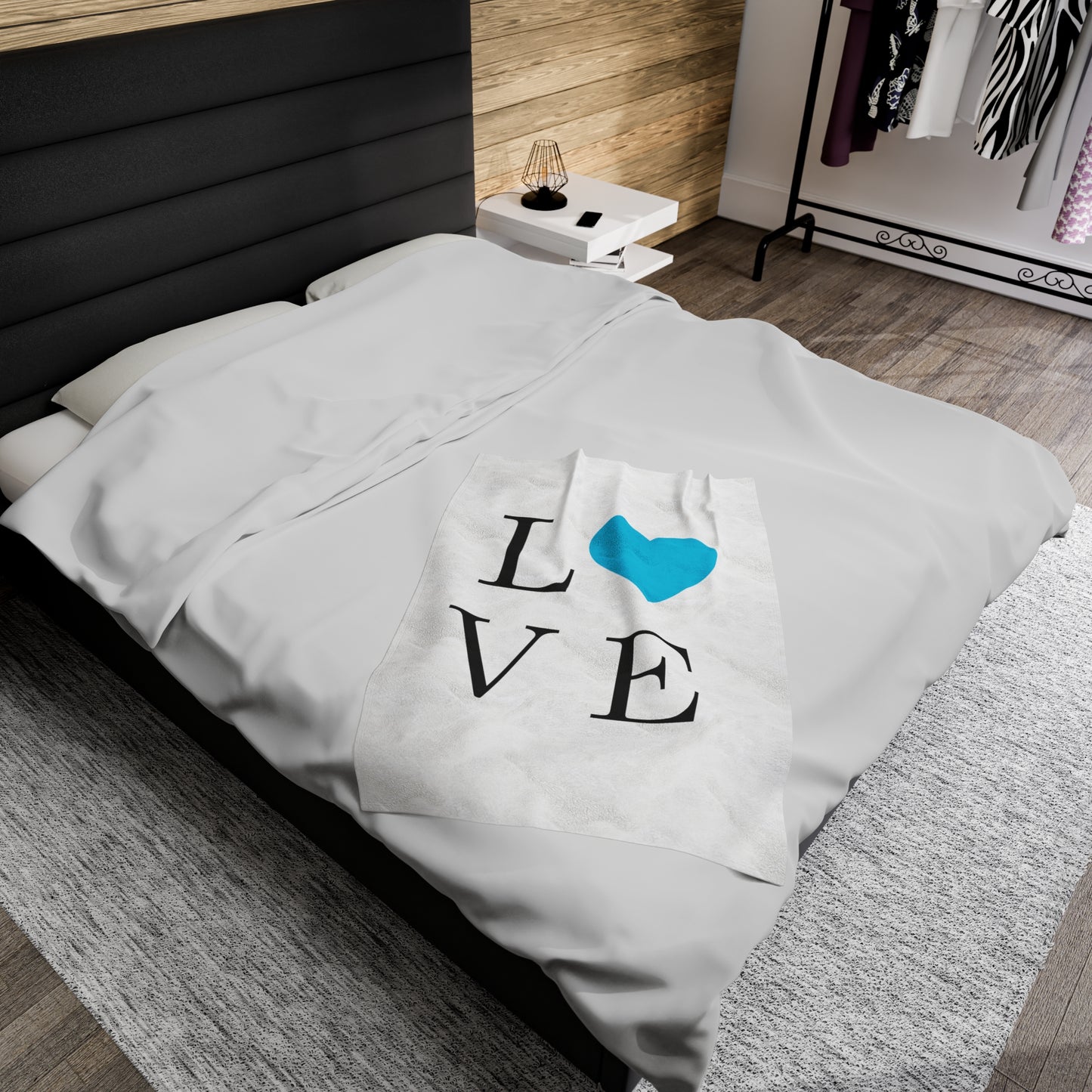 Blue Love Heart Velveteen Plush Blanket