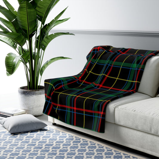 Black. Green and Blue Tartan Sherpa Fleece Blanket