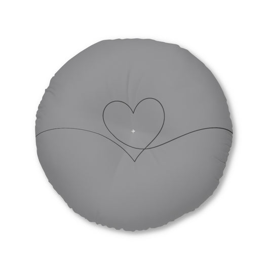 Grey Heart Tufted Floor Pillow, Round