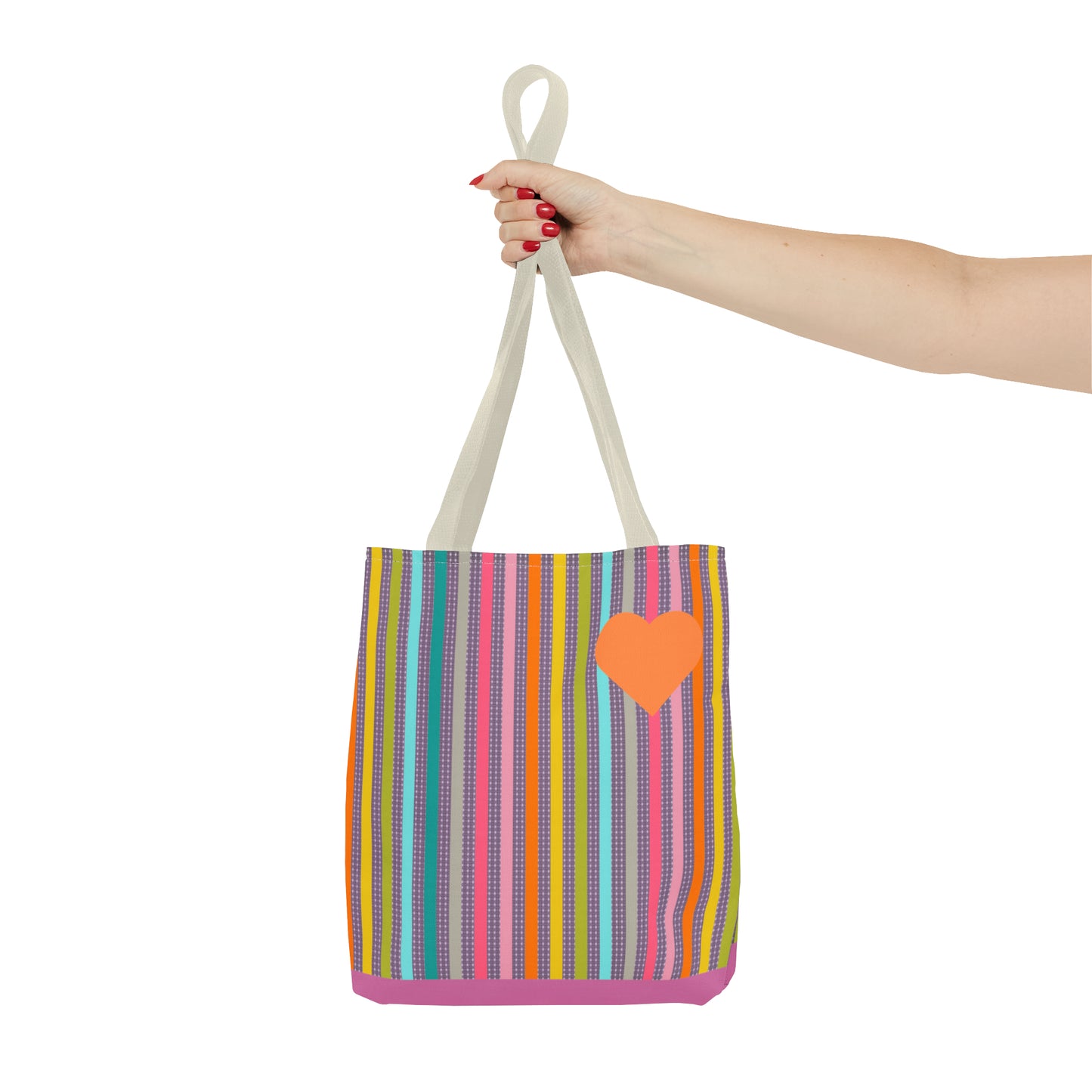 Tote Bag Candy Stripe With Large Heart