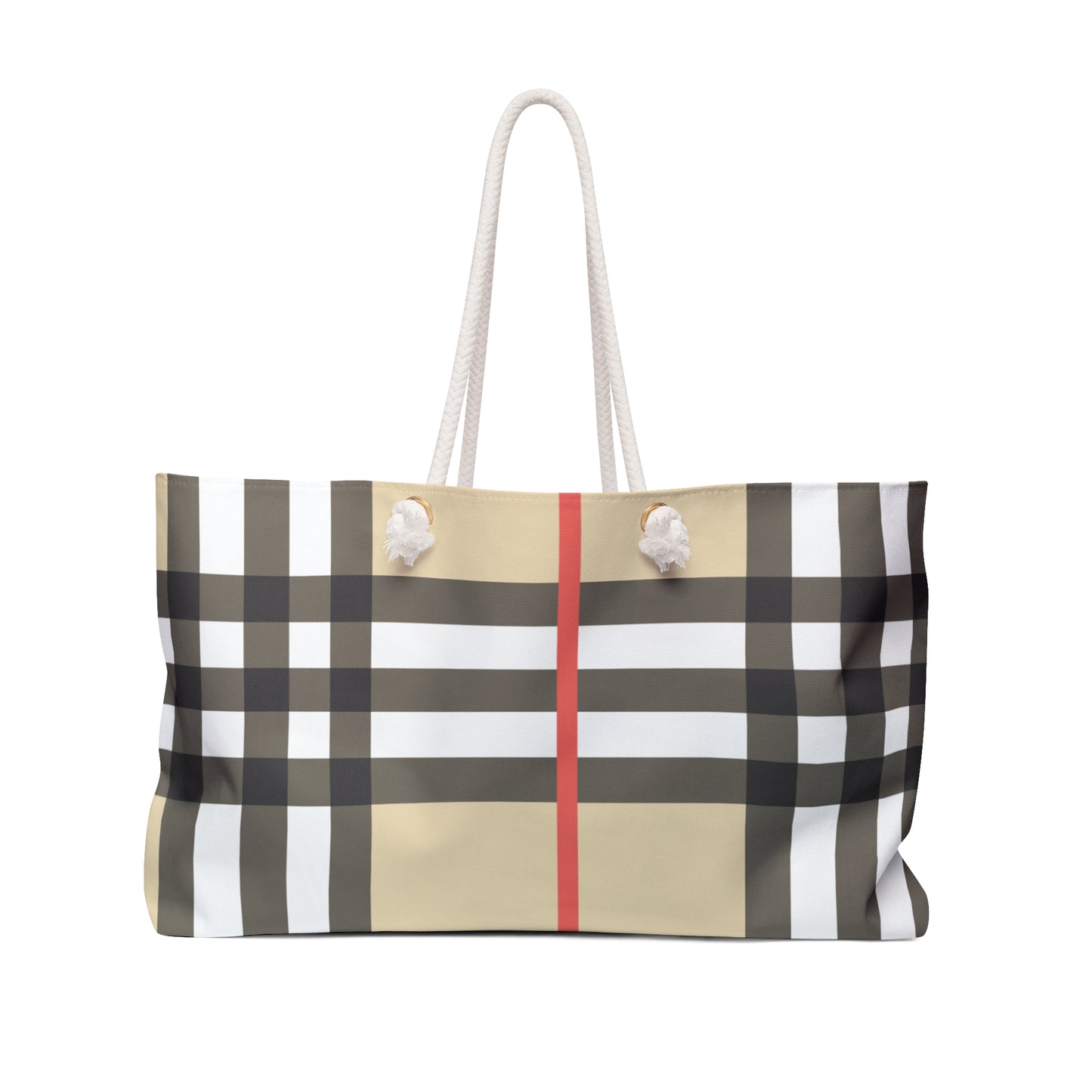 Large Tote Brown and White Weekender Bag in Brown and White Tartan.