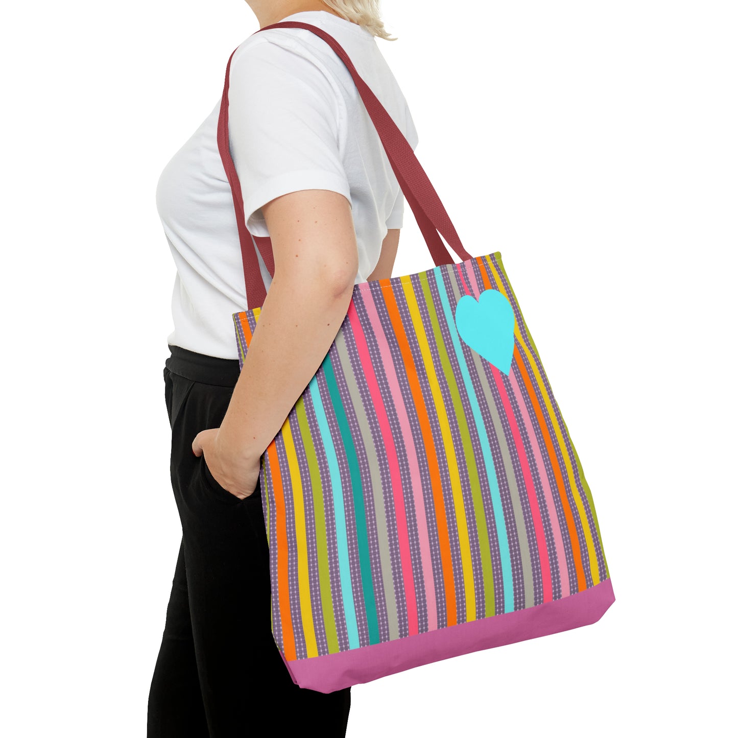 Tote Bag Candy Stripe With Large Heart