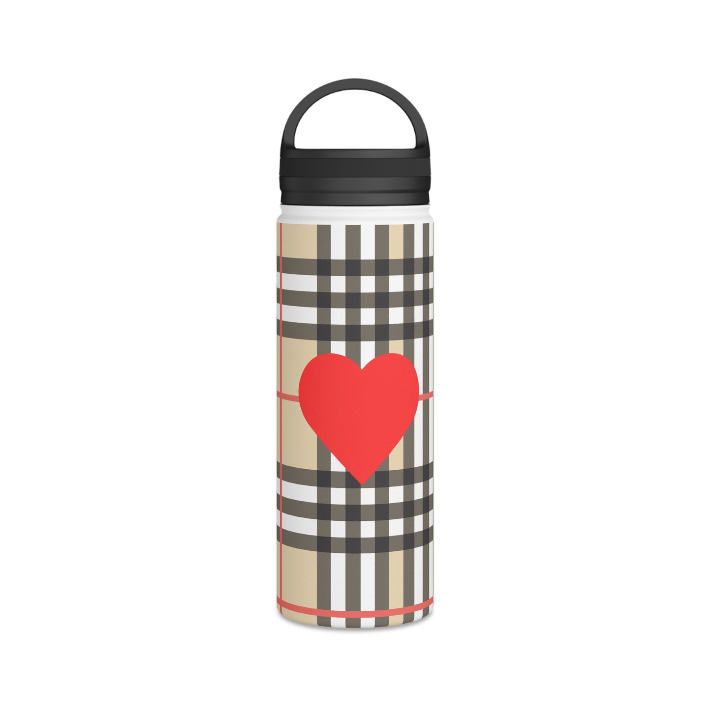 Insulated Water Bottle or Coffee Flask in Brown and White Check .Stainless Steel Water Bottle, Handle Lid