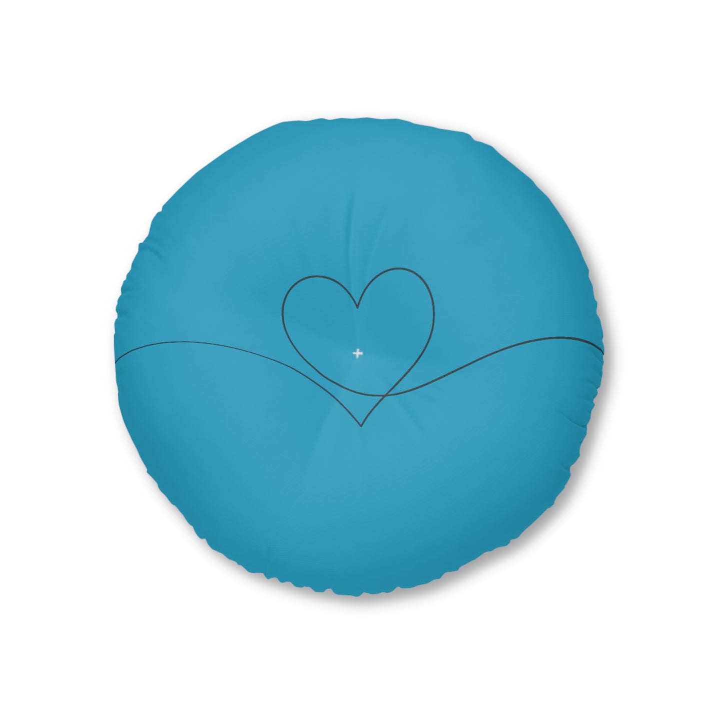 Turquoise Heart Tufted Floor Pillow, Round