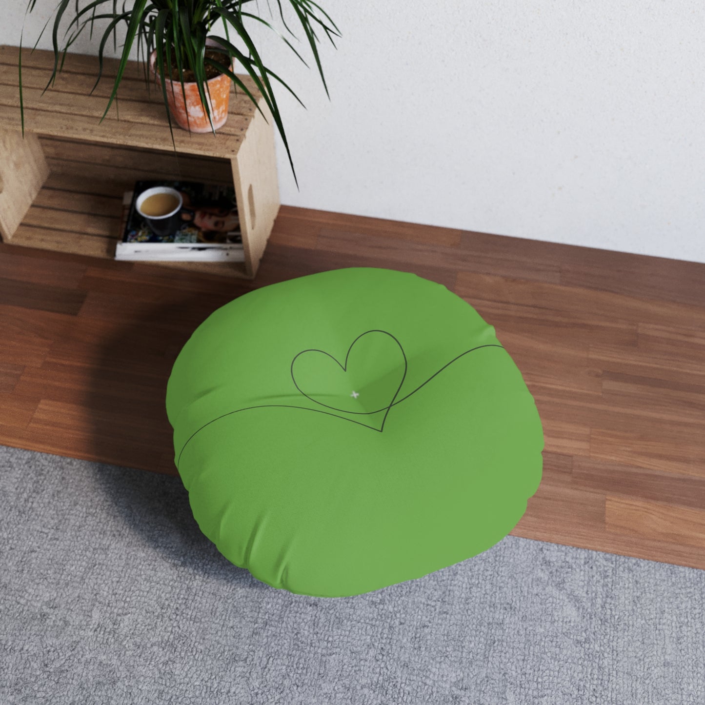 Peridot Heart Tufted Floor Pillow, Round