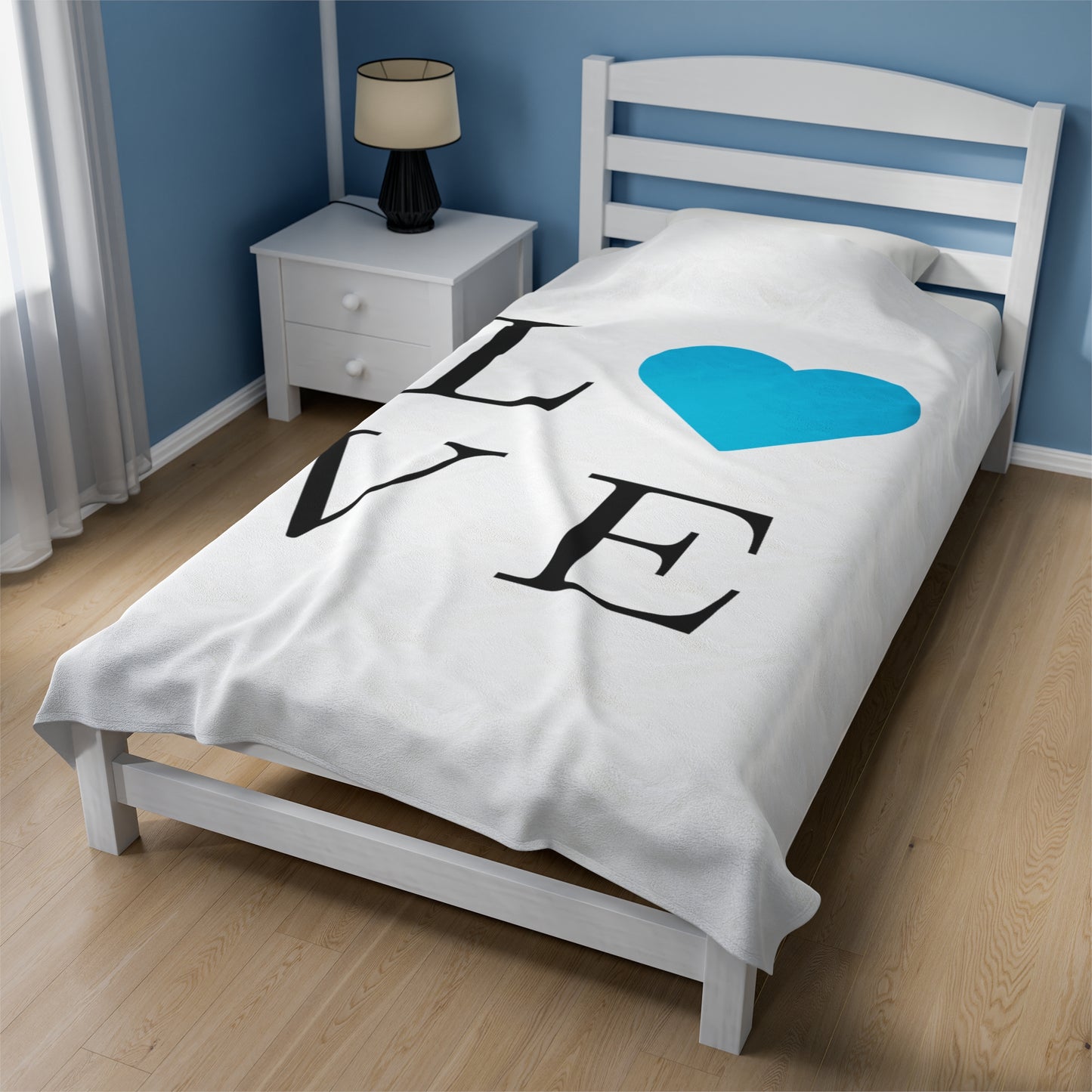 Blue Love Heart Velveteen Plush Blanket