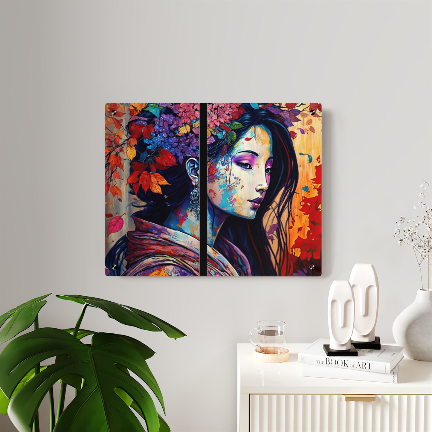 Flowerful Asian Lady Acrylic Wall Art Panels