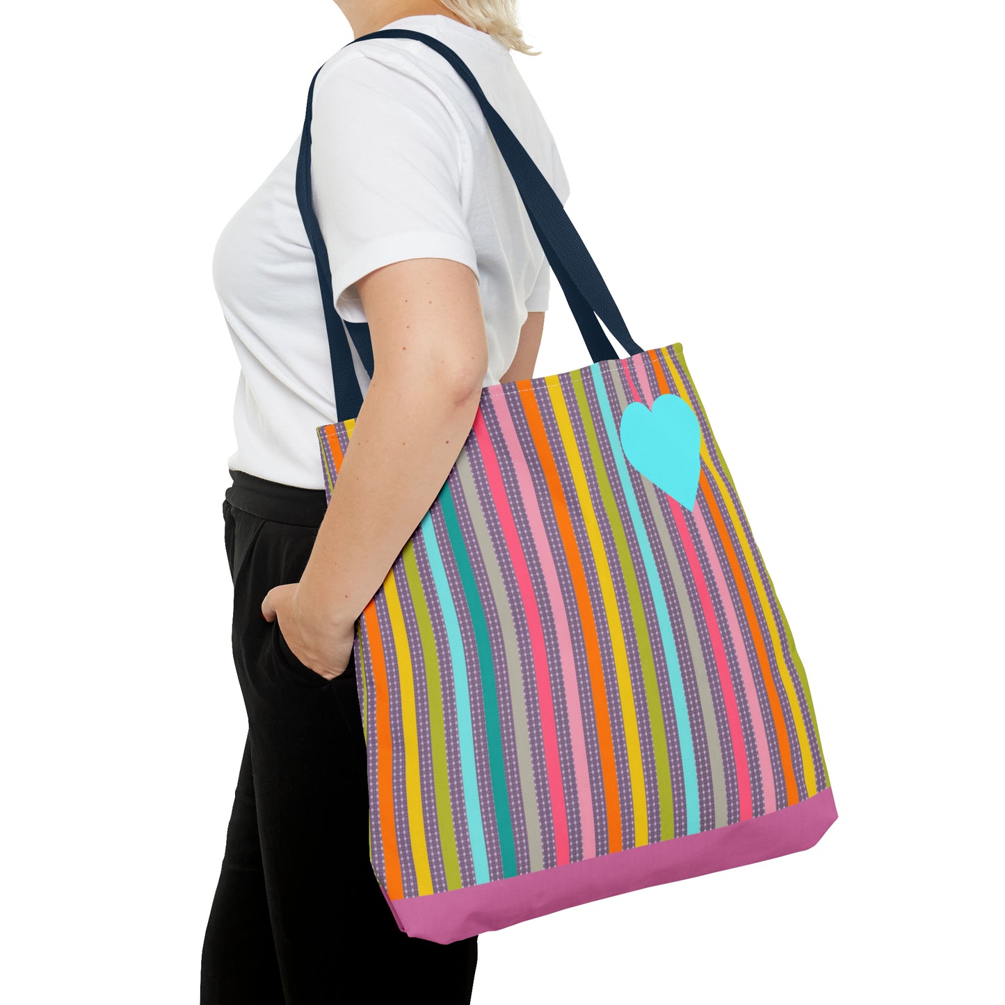 Tote Bag Candy Stripe With Large Heart