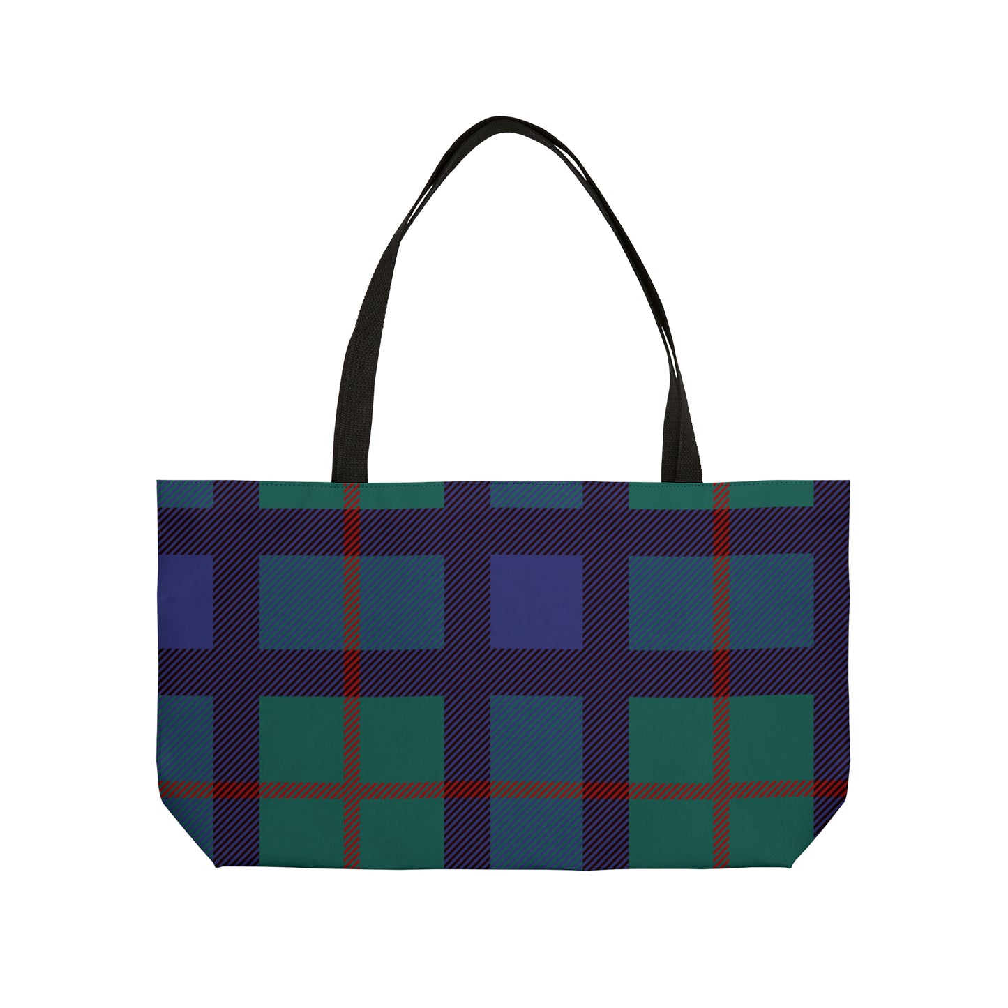 Large Tote Bag: Blue Tartan Weekender Tote Bag