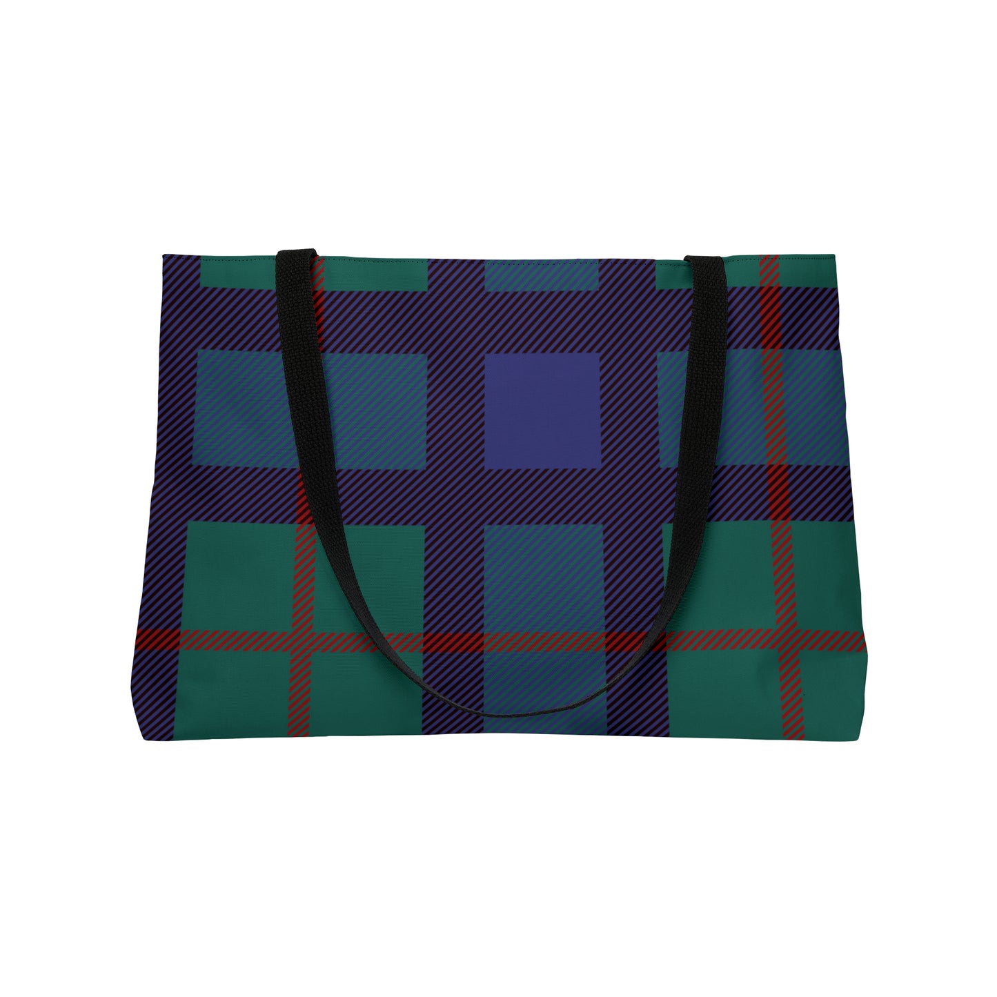 Large Tote Bag: Blue Tartan Weekender Tote Bag