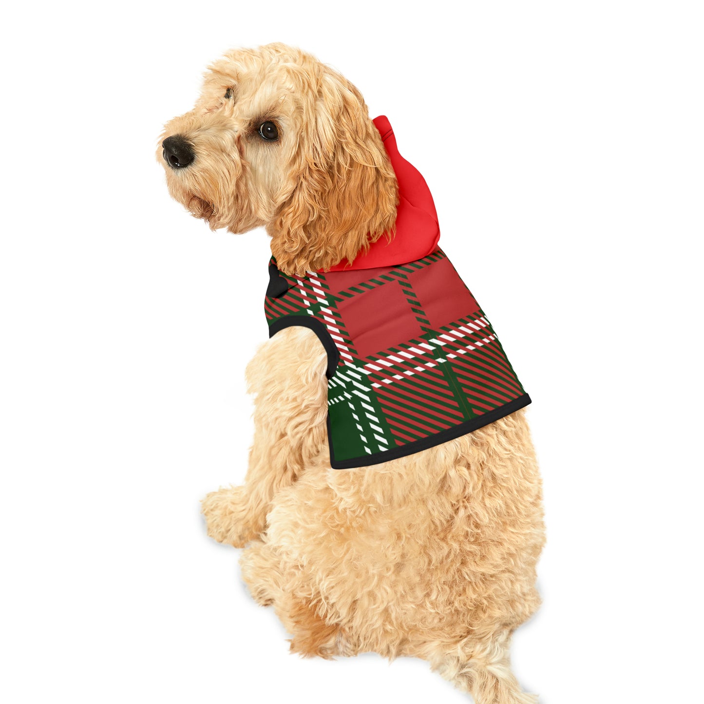 Red Tartan Pet Hoodie with Love Heart for Man's Best Friend