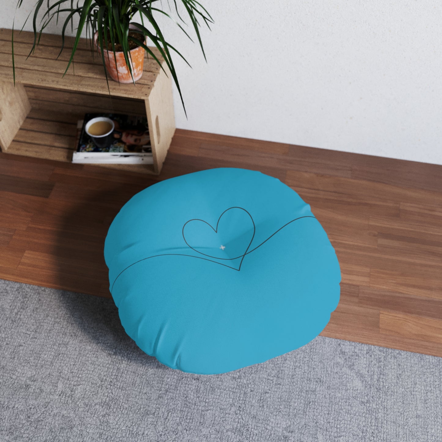 Turquoise Heart Tufted Floor Pillow, Round