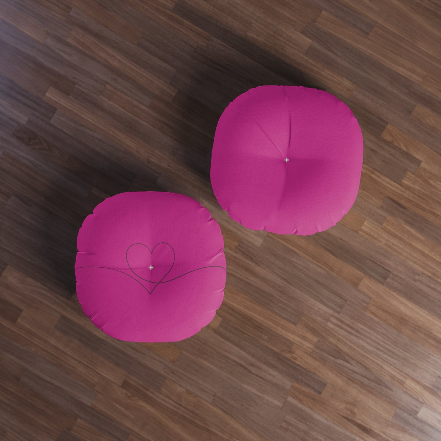 Fushsia Heart Tufted Floor Pillow, Round