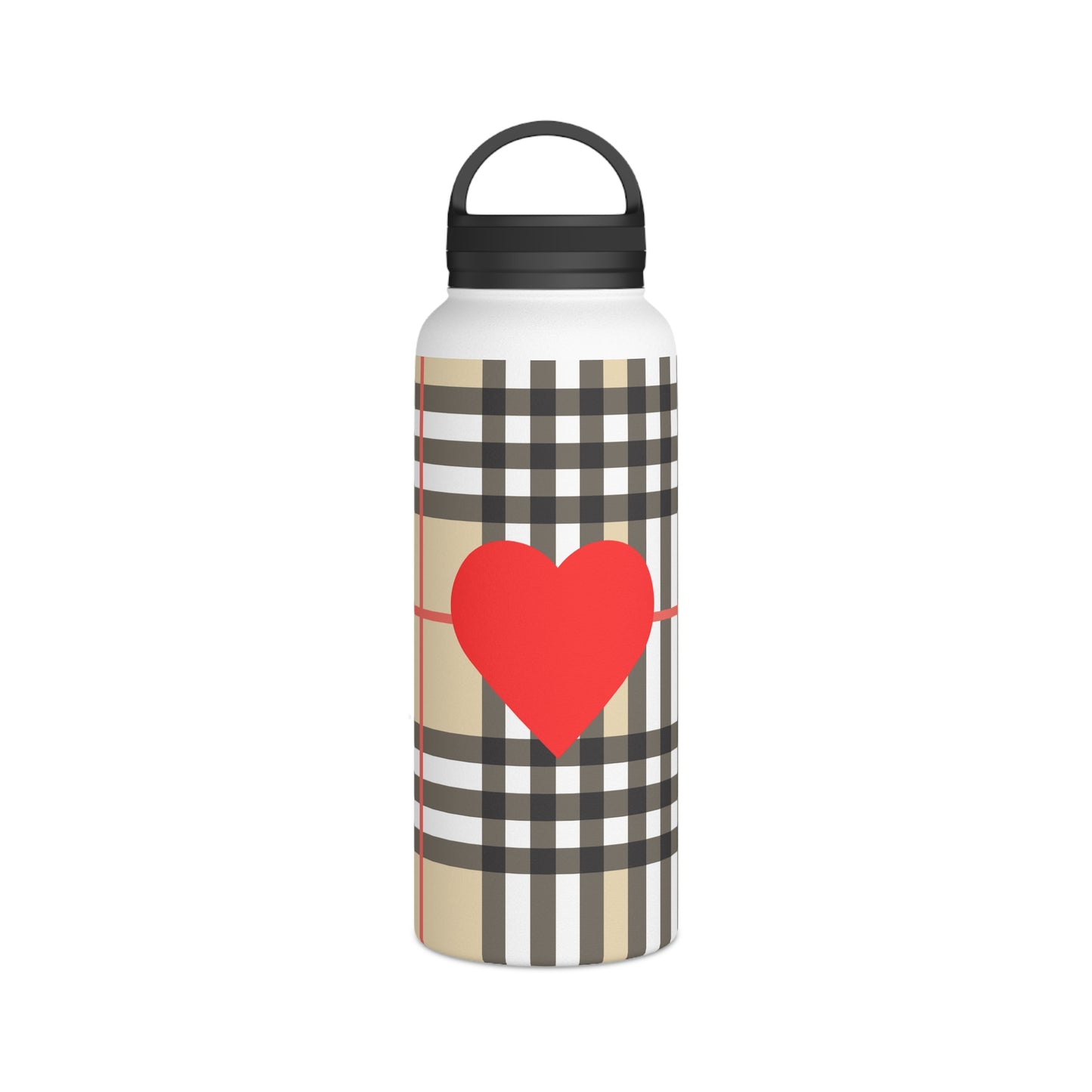 Insulated Water Bottle or Coffee Flask in Brown and White Check .Stainless Steel Water Bottle, Handle Lid