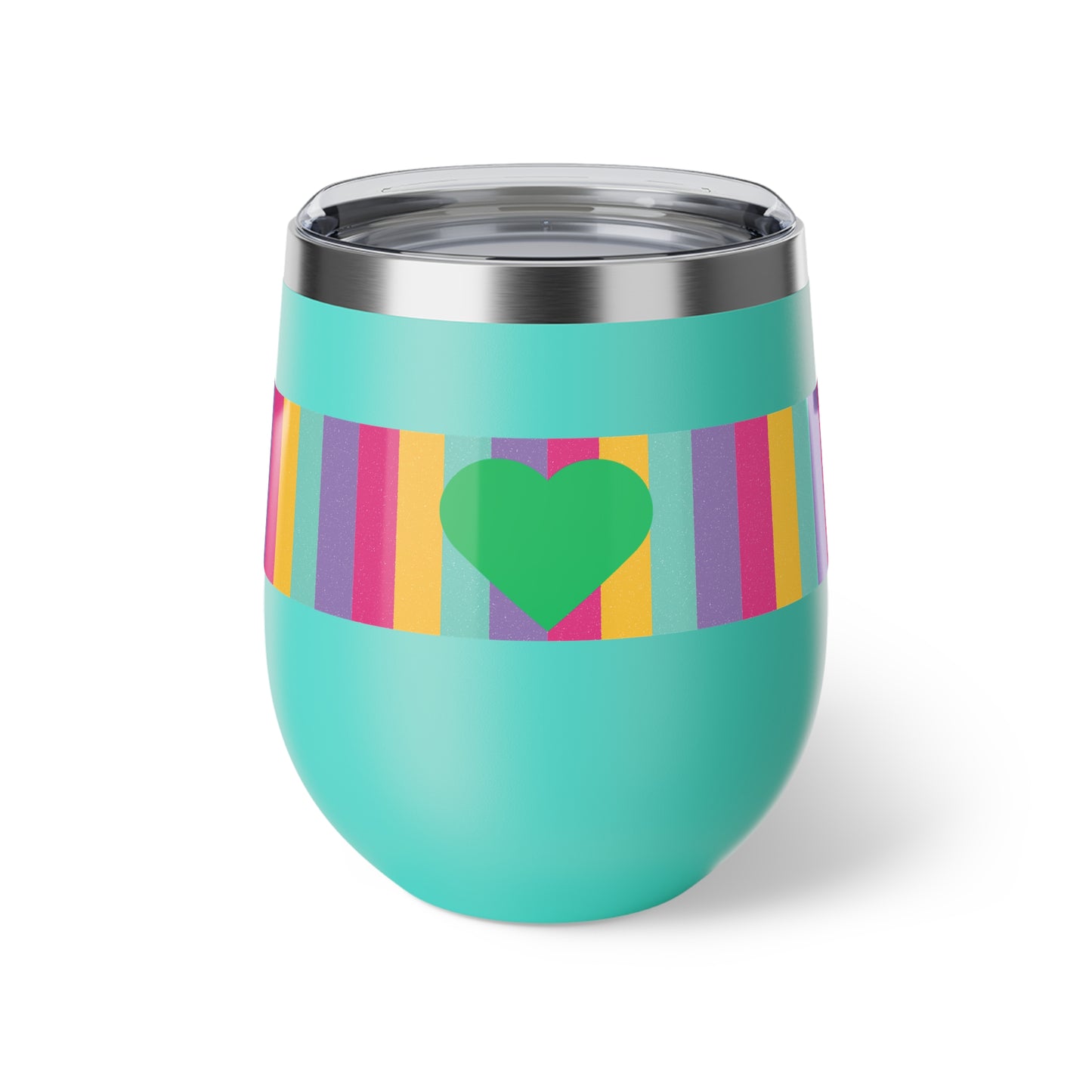 Bright Striped Copper with Green Heart Vacuum Insulated Cup, 12oz