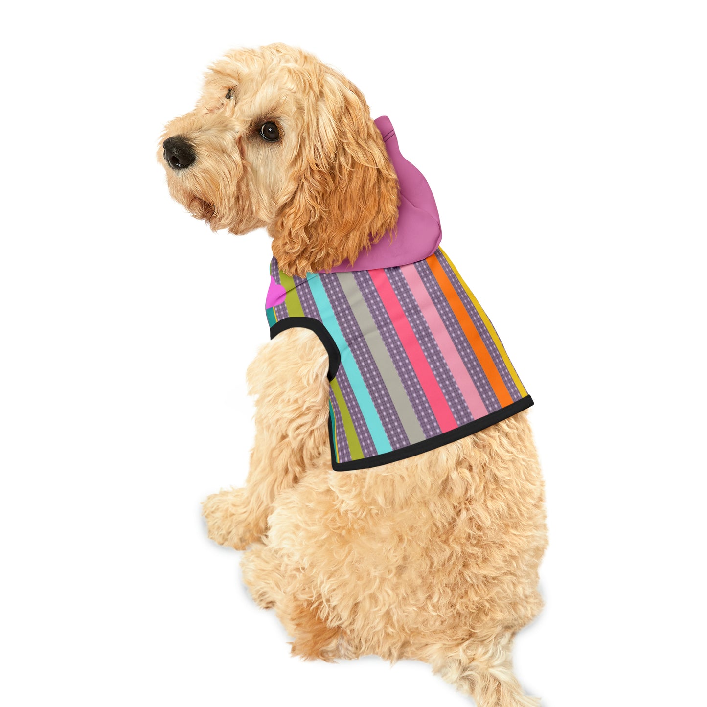 Pet Hoodie in Candy Striped with a Pink Heart