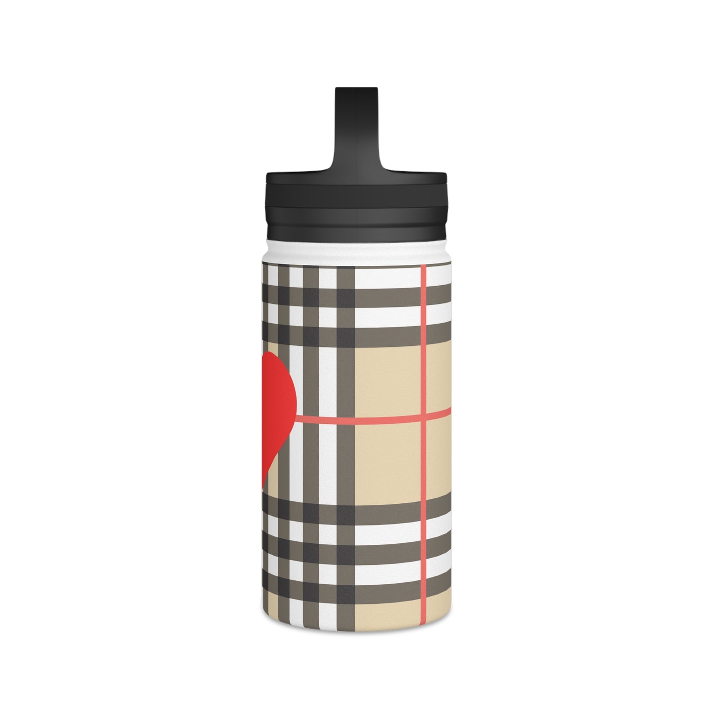 Insulated Water Bottle or Coffee Flask in Brown and White Check .Stainless Steel Water Bottle, Handle Lid