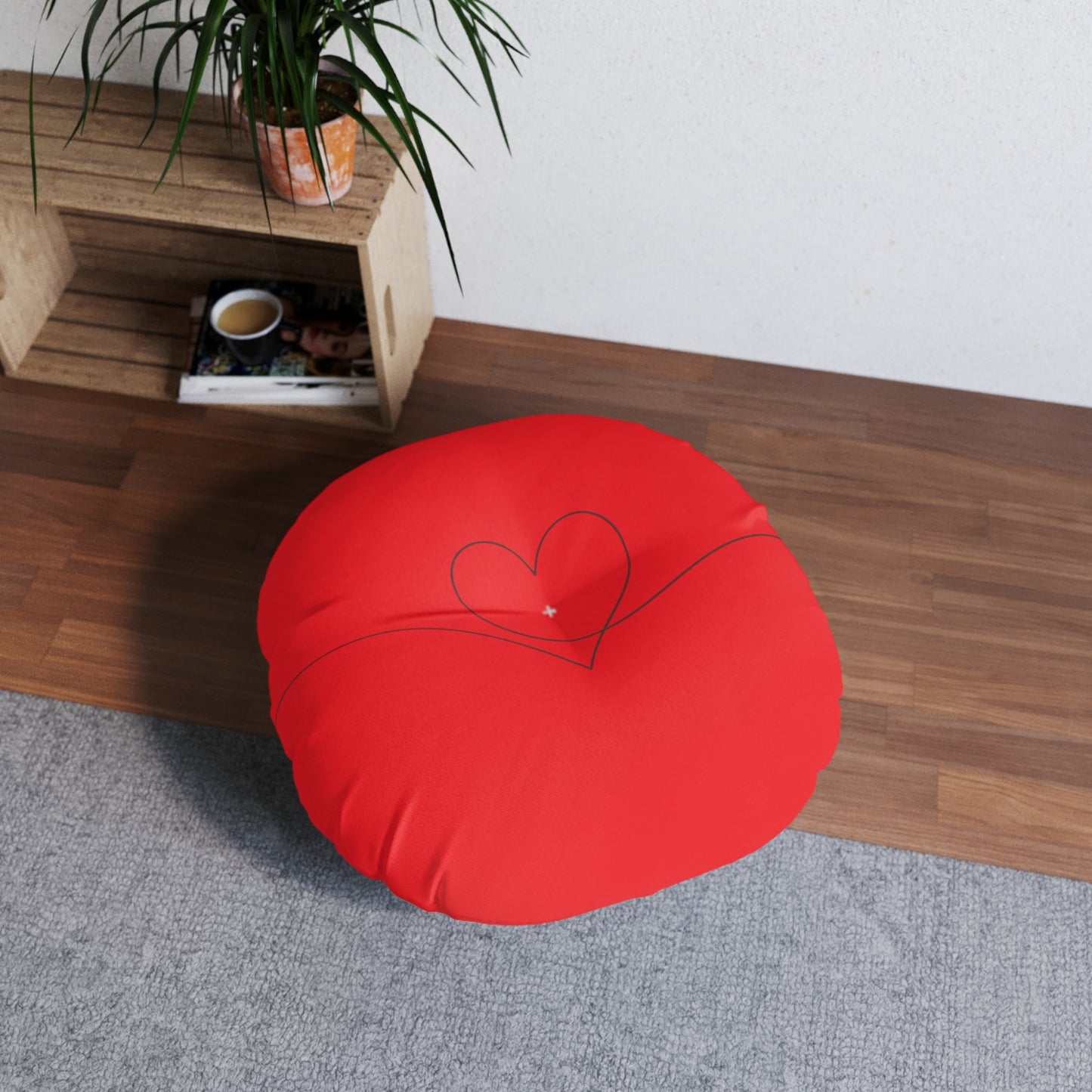 Red Heart Tufted Floor Pillow, Round