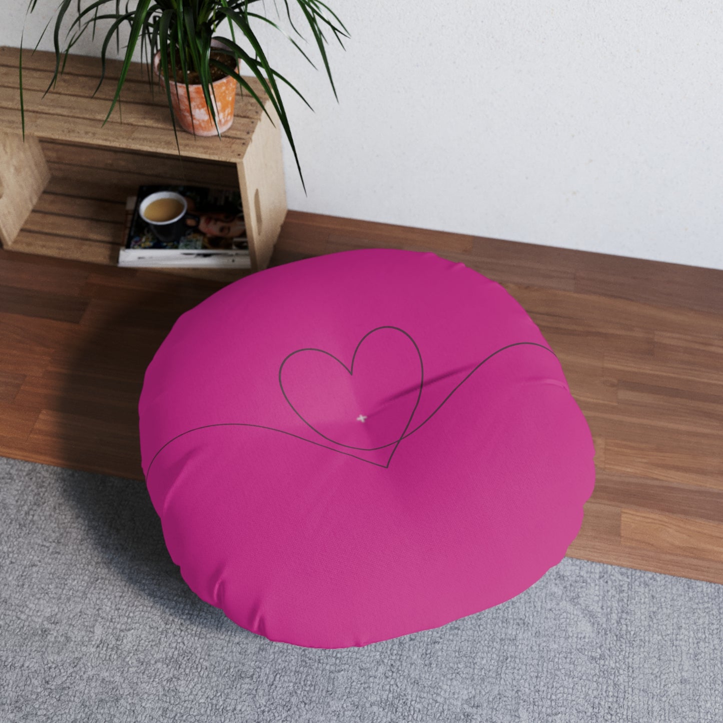 Fushsia Heart Tufted Floor Pillow, Round