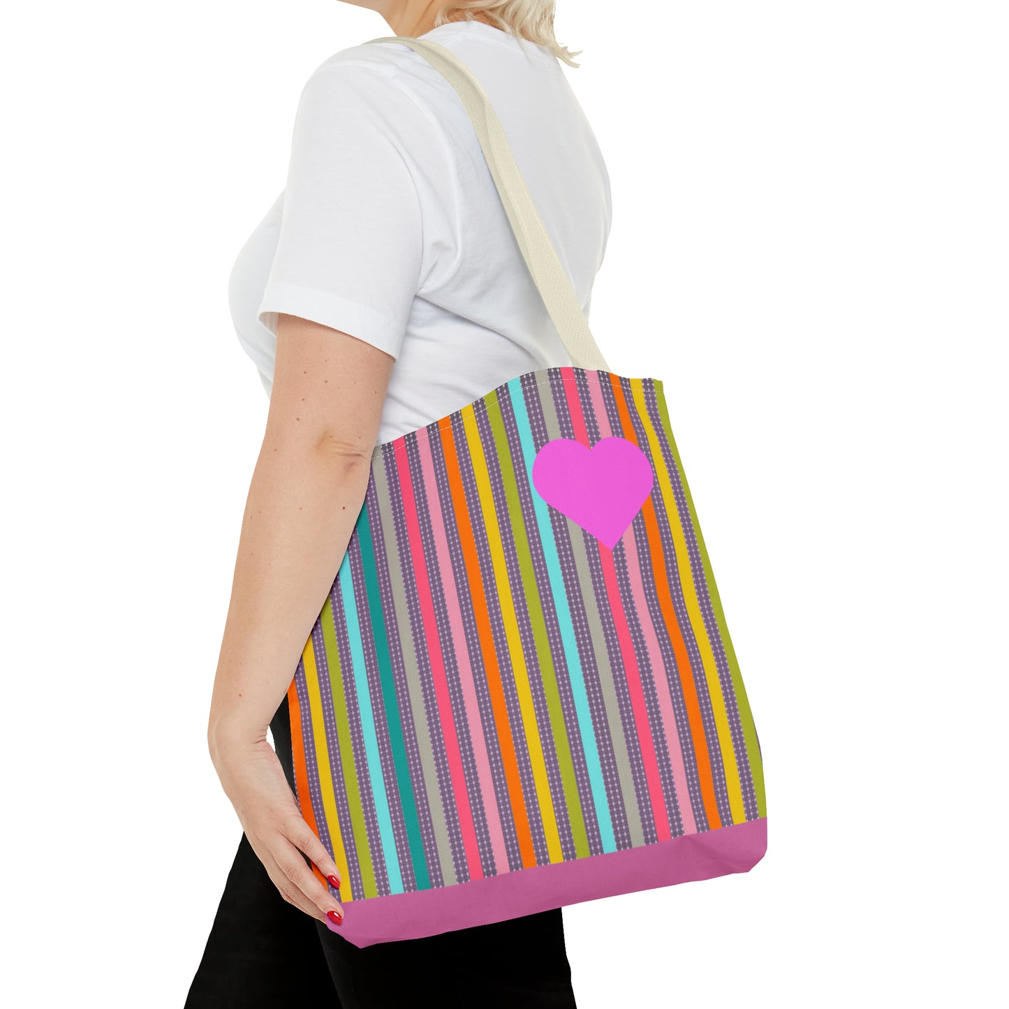 Tote Bag Candy Stripe With Large Heart