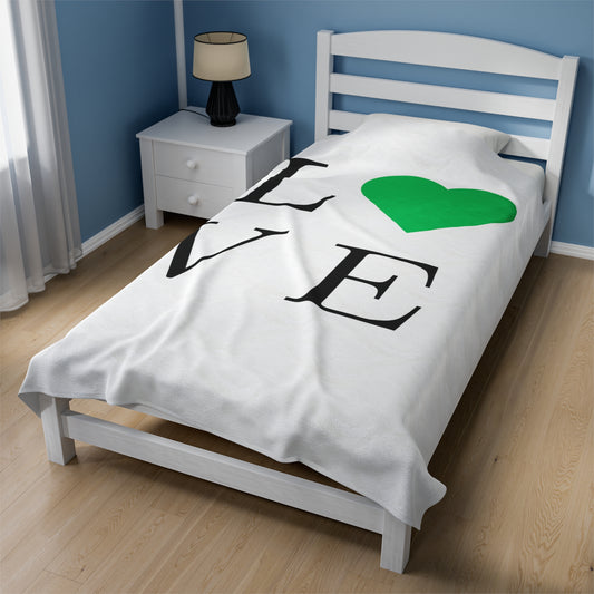 Green  Love Heart Velveteen Plush Blanket