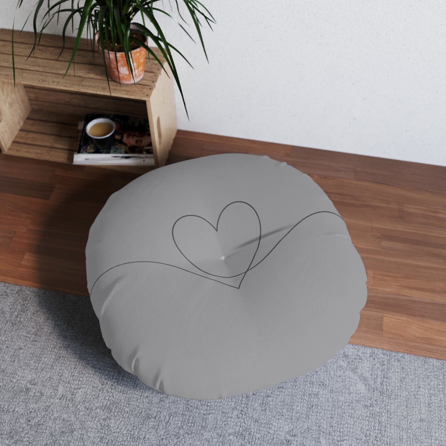 Grey Heart Tufted Floor Pillow, Round