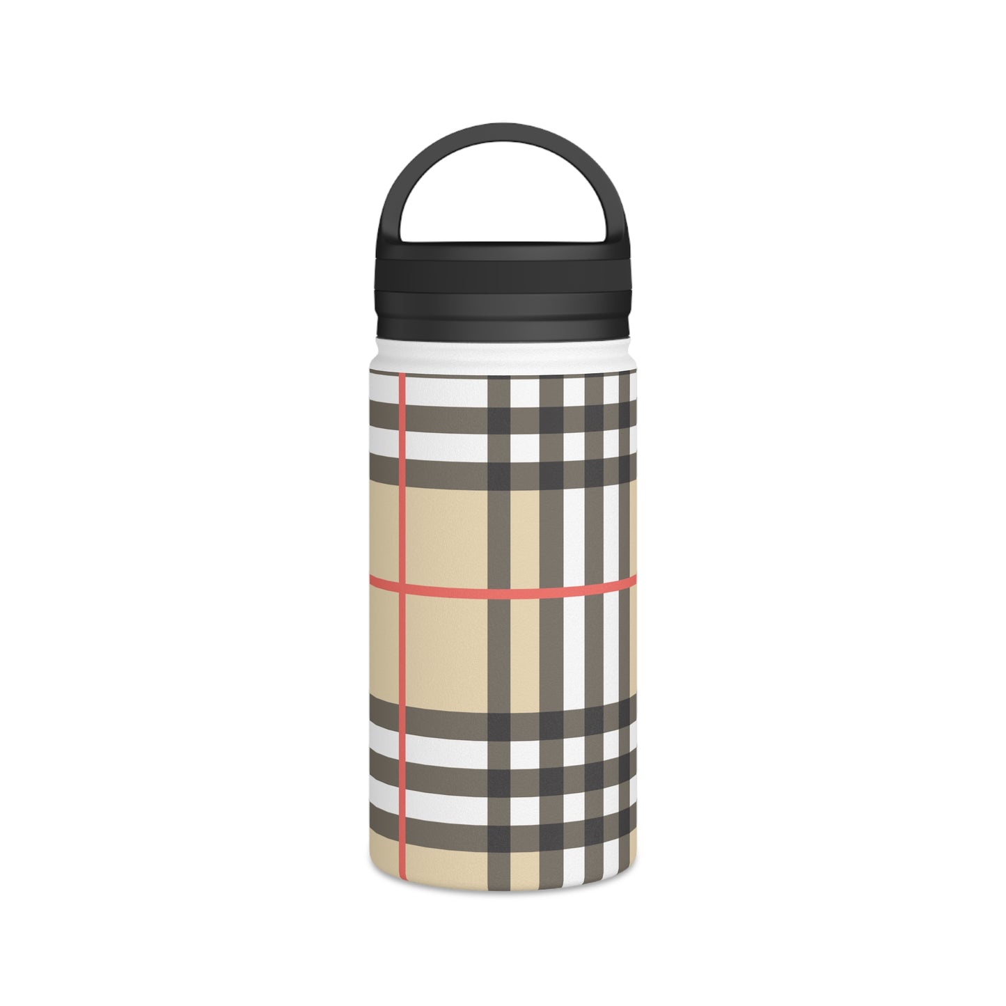 Insulated Water Bottle or Coffee Flask in Brown and White Check .Stainless Steel Water Bottle, Handle Lid