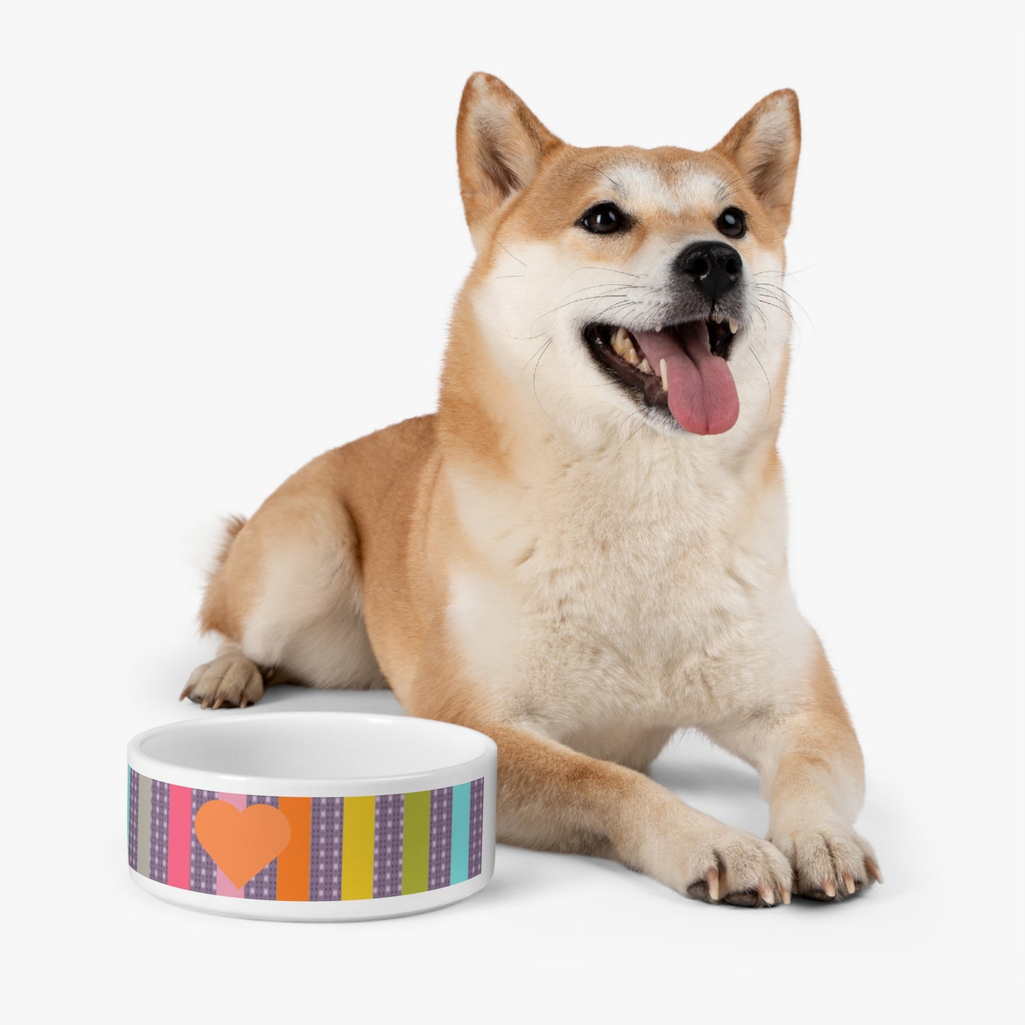 pet bowl candy stripe with carnelian heart