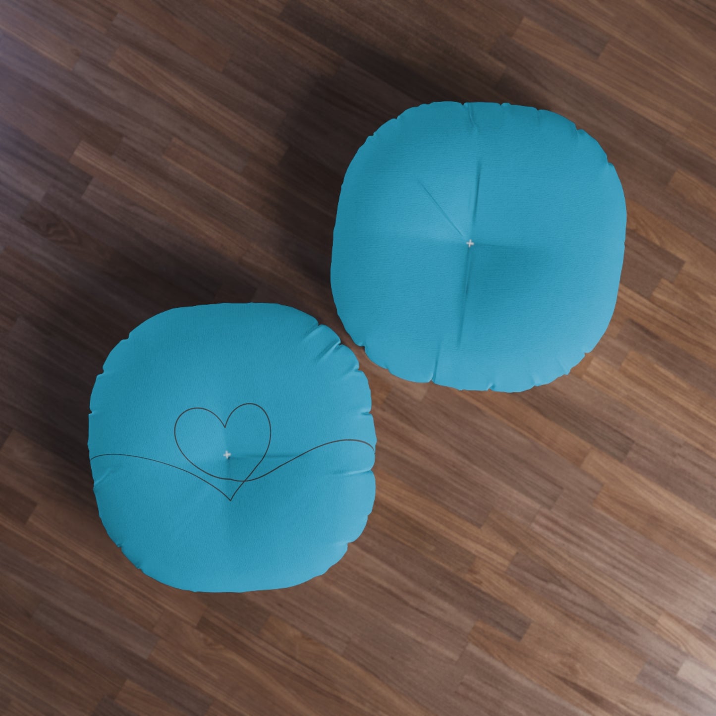 Turquoise Heart Tufted Floor Pillow, Round