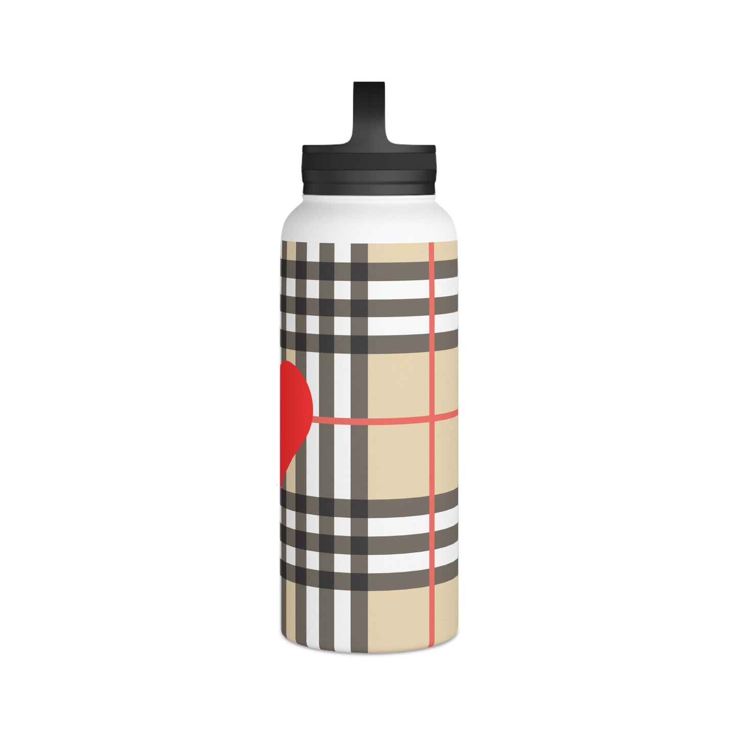 Insulated Water Bottle or Coffee Flask in Brown and White Check .Stainless Steel Water Bottle, Handle Lid