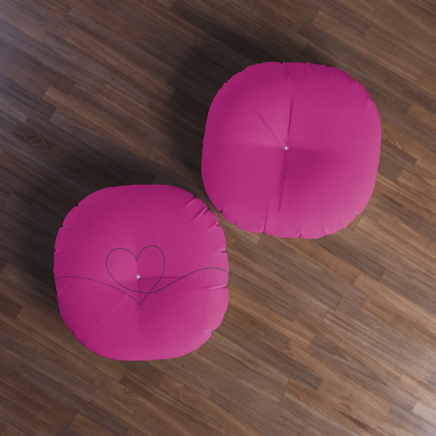 Fushsia Heart Tufted Floor Pillow, Round